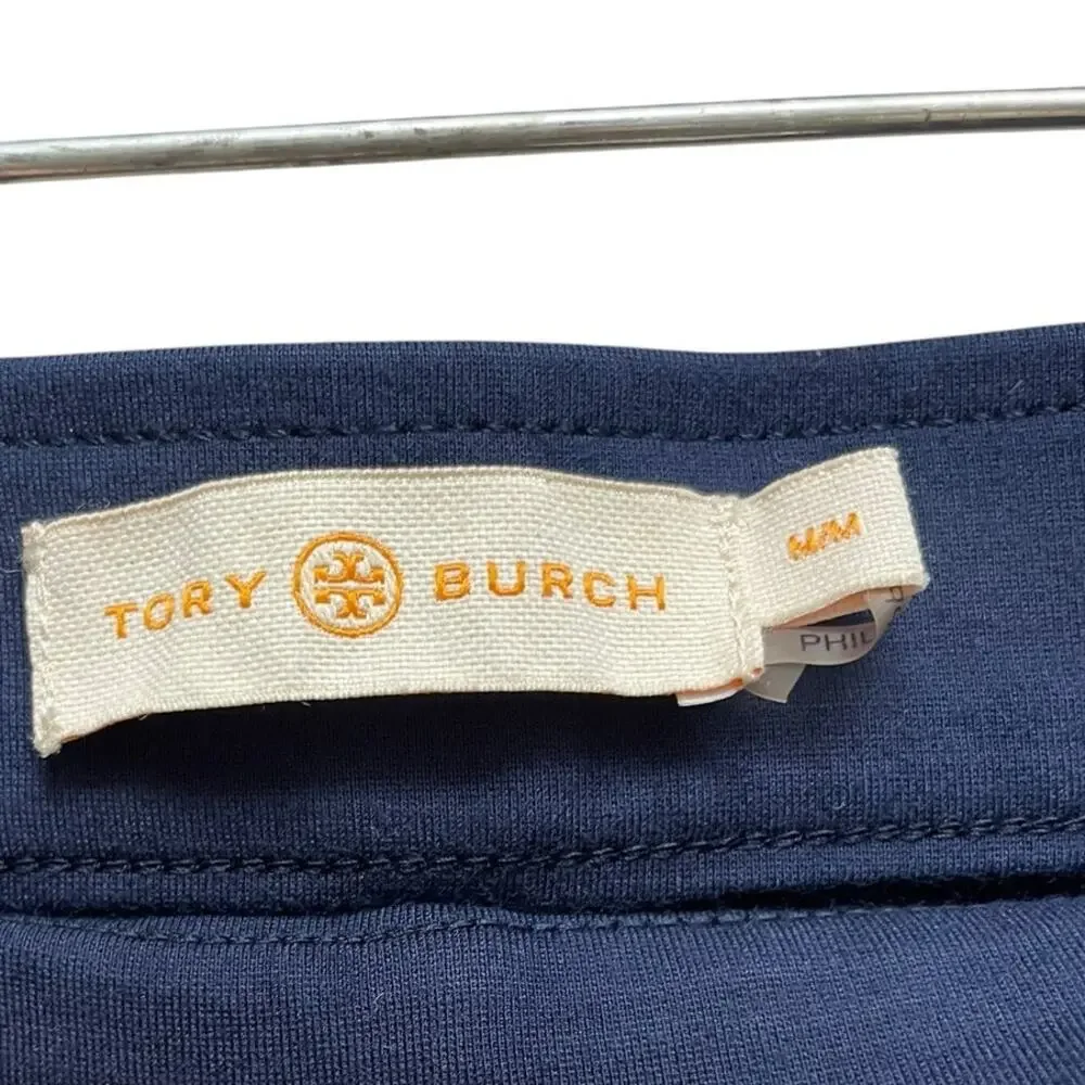 Tory Burch Navy Gold Button Accent Pull On Cropped Pant Womens Medium